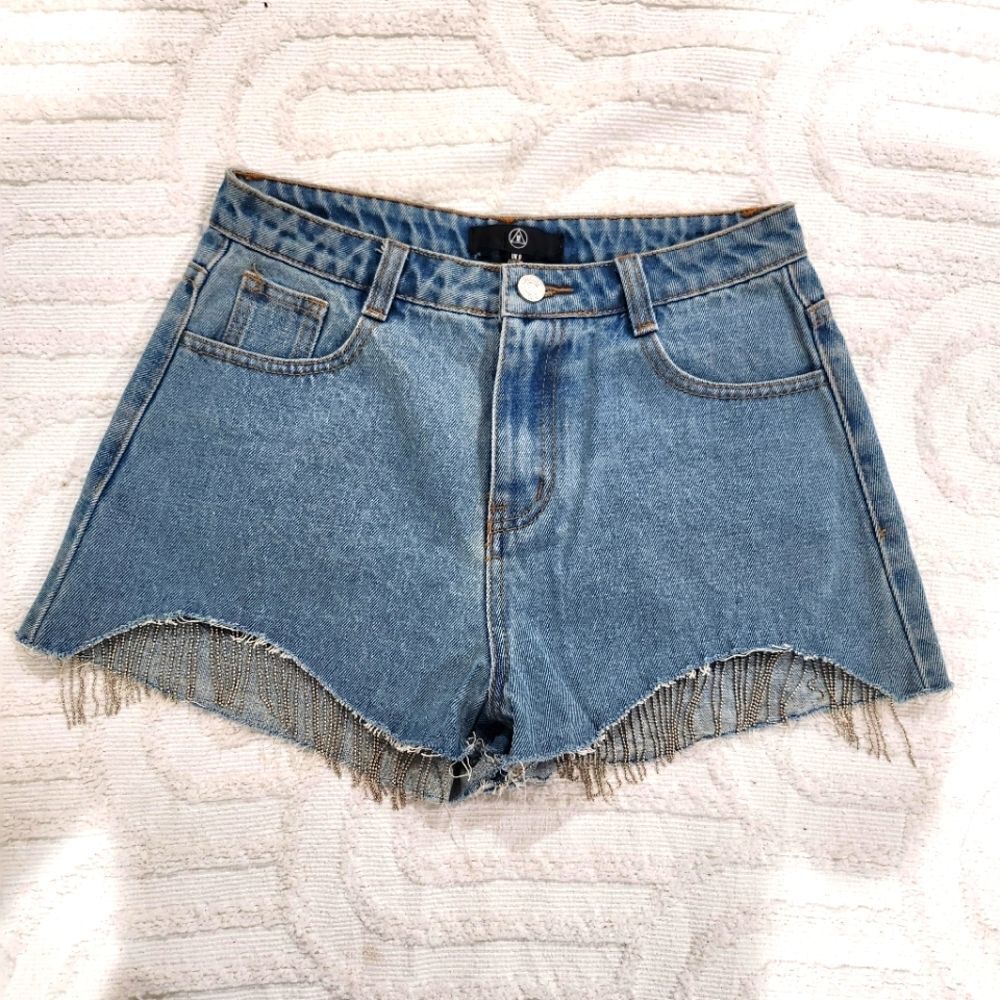 Missguided Light Blue Denim High Waist Shorts with Frayed Hem